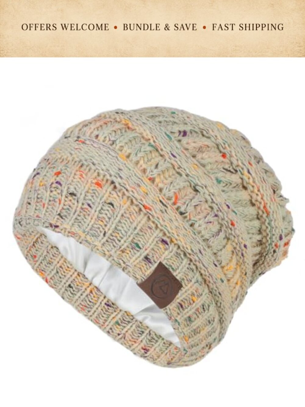 Satin Lined Knit Beanie Warm Winter Skull Cap Unisex Stretch